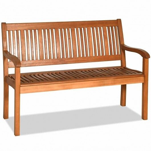 Two Person Solid Wood Garden Bench with Curved Backrest and Wide Armrest - Free Shipping