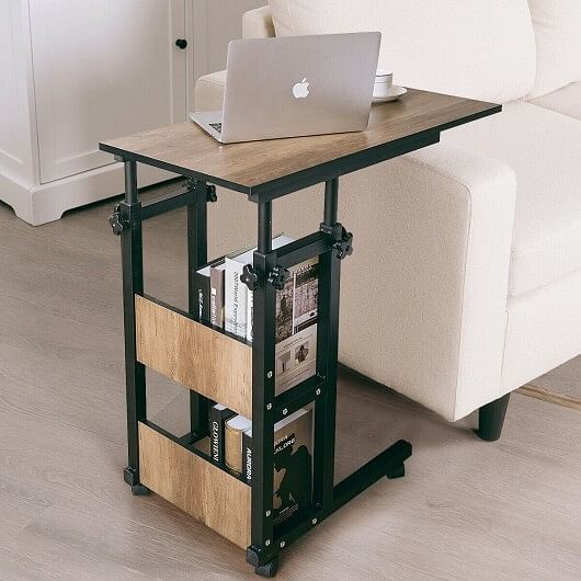 C-Shape Mobile Snack End Table with Storage Shelves - Free Shipping 