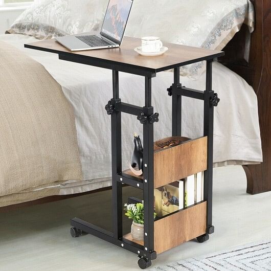 C-Shape Mobile Snack End Table with Storage Shelves - Free Shipping 
