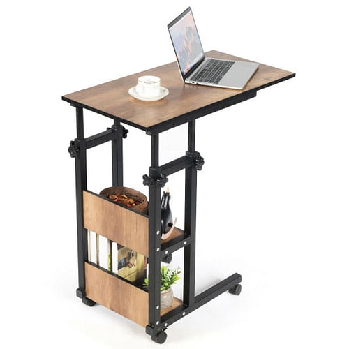 C-Shape Mobile Snack End Table with Storage Shelves - Free Shipping 