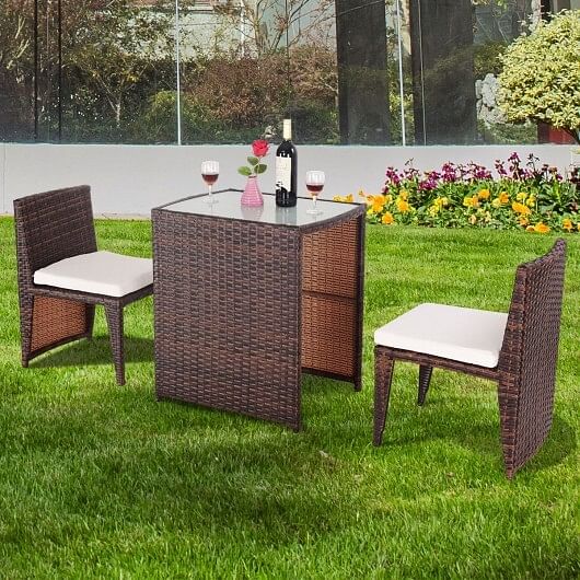 3 Pieces Cushioned Outdoor Wicker Patio Set with No Assembly Needed - Free Shipping