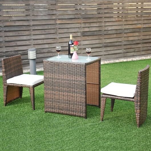 3 Pieces Cushioned Outdoor Wicker Patio Set with No Assembly Needed - Free Shipping