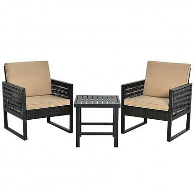 3 Pieces Patio Rattan Bistro Cushioned Furniture Set - Free Shipping 