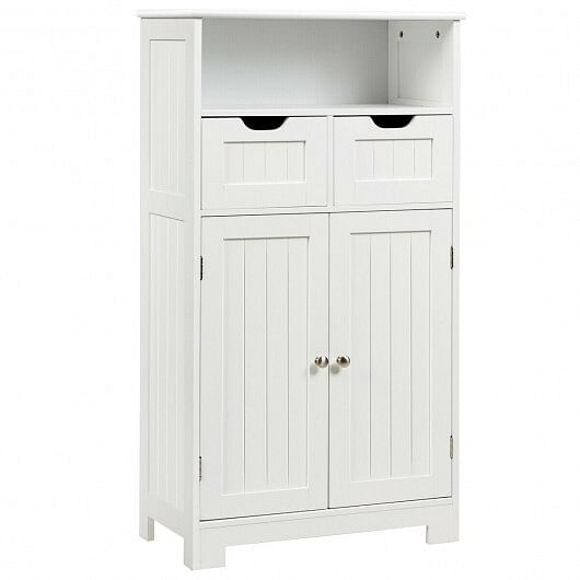 Bathroom Wooden Side Cabinet  with 2 Drawers and 2 Doors-White - Free Shipping 