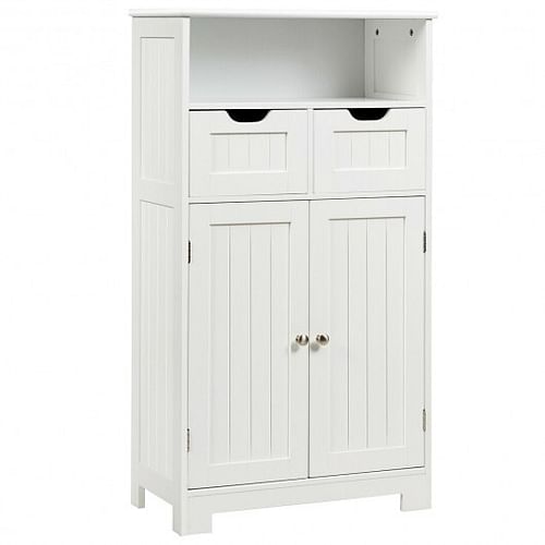 Bathroom Wooden Side Cabinet  with 2 Drawers and 2 Doors-White - Free Shipping 