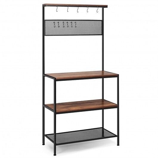 4-Tier Kitchen Rack Stand with Hooks and Mesh Panel - Free Shipping