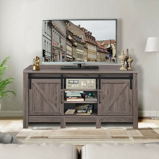 55 Inch TV Sliding Barn Door Entertainment Center with Adjustable Shelves - Free Shipping