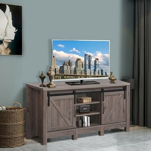 55 Inch TV Sliding Barn Door Entertainment Center with Adjustable Shelves - Free Shipping