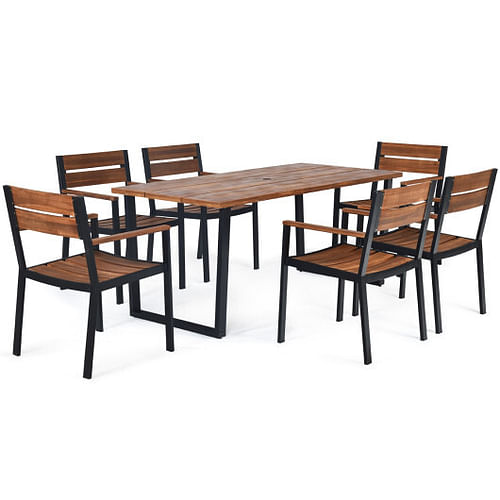 Patented 7 Pieces Patented Outdoor Patio Dining Table Set with Hole - Free Shipping 