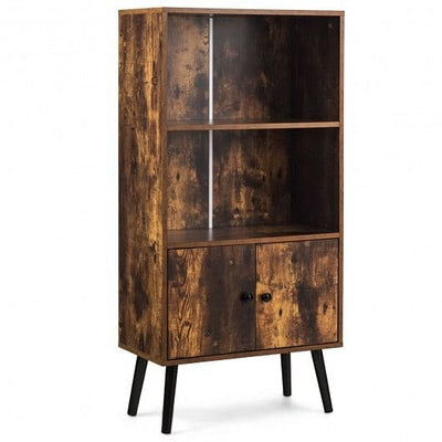 2-Tier Retro Bookcase Bookshelf with 3 Compartment-Coffee - Free Shipping 