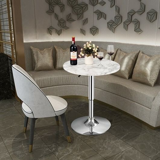 360?° Swivel Cocktail Pub Table with Sliver Leg and Base-White - Free Shipping 