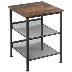 3-Tier Industrial End Table with Mesh Shelves and Adjustable Shelves - Free Shipping 