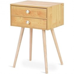 Nightstand Mid-century Modern Bedside Table with 2 Drawers-Natural - Free Shipping