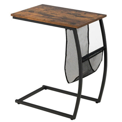 C-shaped Vintage End Table with Side Pocket and Metal Frame - Free Shipping 