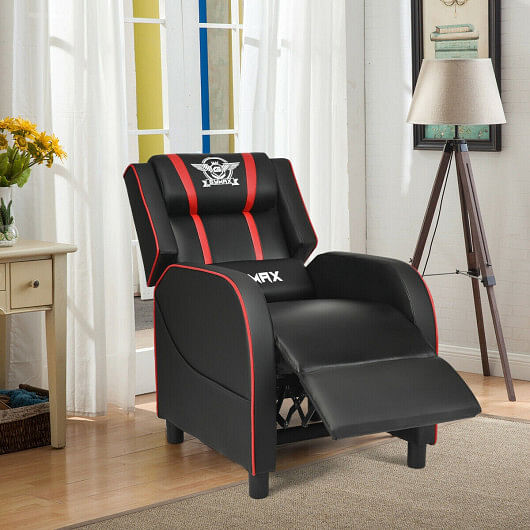 Massage Racing Gaming Single Recliner Chair-Red - Free Shipping