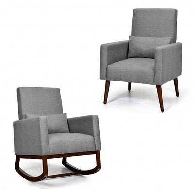 2-in-1 Fabric Upholstered Rocking Chair with Pillow-Beige - Free Shipping 