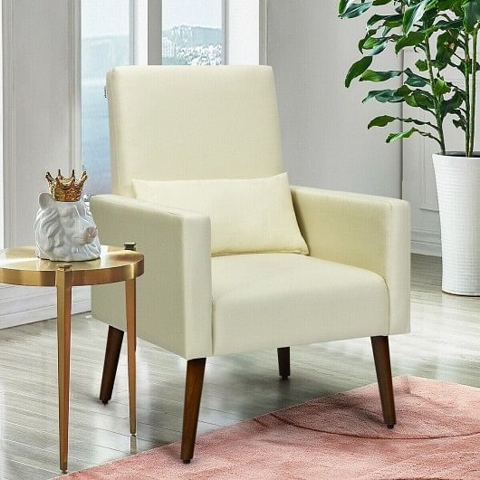 2-in-1 Fabric Upholstered Rocking Chair with Pillow-Beige - Free Shipping