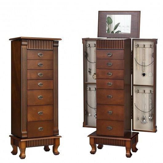 Wooden Jewelry Armoire Cabinet Storage Chest with Drawers and Swing Doors - Free Shipping