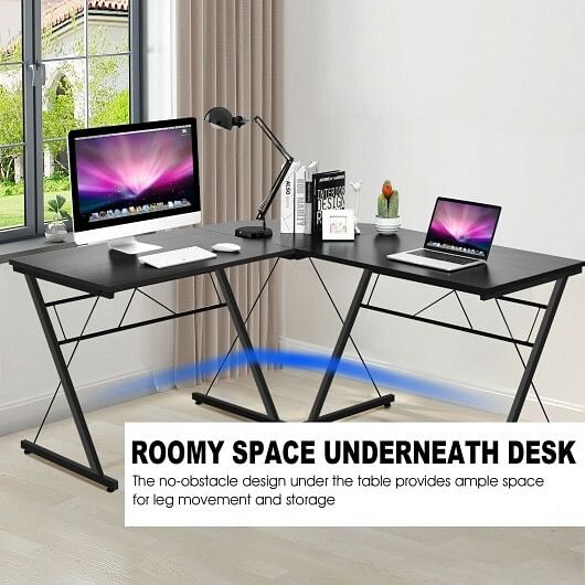 59 Inches L-Shaped Corner Desk Computer Table for Home Office Study Workstation-Black - Free Shipping