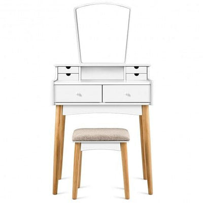 Makeup Vanity Set with 6 Drawers and Unique Shape Mirror - Free Shipping 