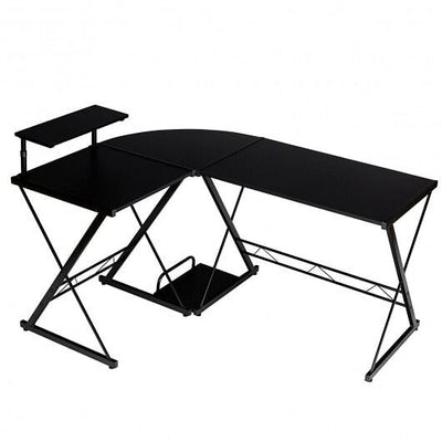 L-Shaped Desk Reversible Corner Computer Desk with Movable Shelf and CPU Stand-Walnut - Free Shipping 