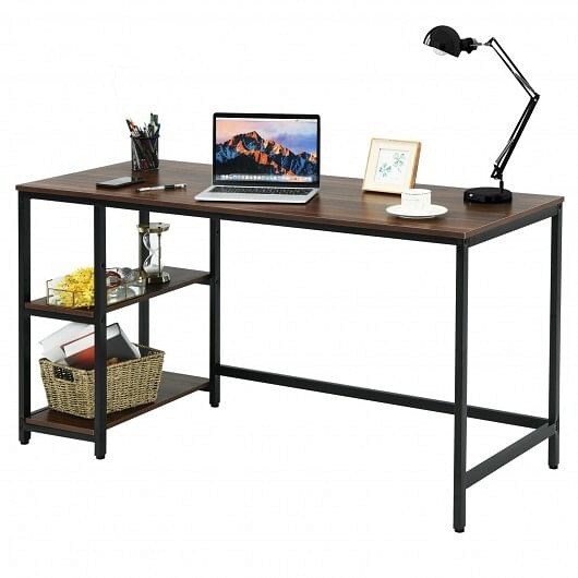 55 Inch Computer Desk Office Study Table Workstation Home with Adjustable Shelf Rustic Brown-L - Free Shipping 
