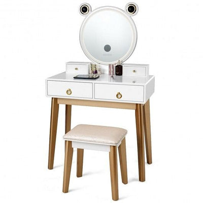 Vanity Set with 3-Color Lighted Touch Screen Dimming Mirror and 4 Drawers - Free Shipping 