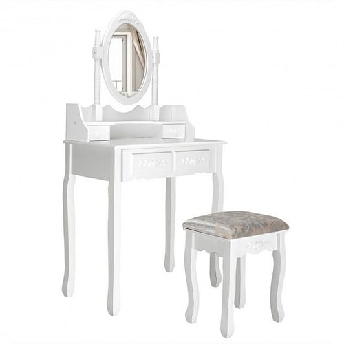 Vanity Table Set with Oval Mirror and 4 Drawers - Free Shipping