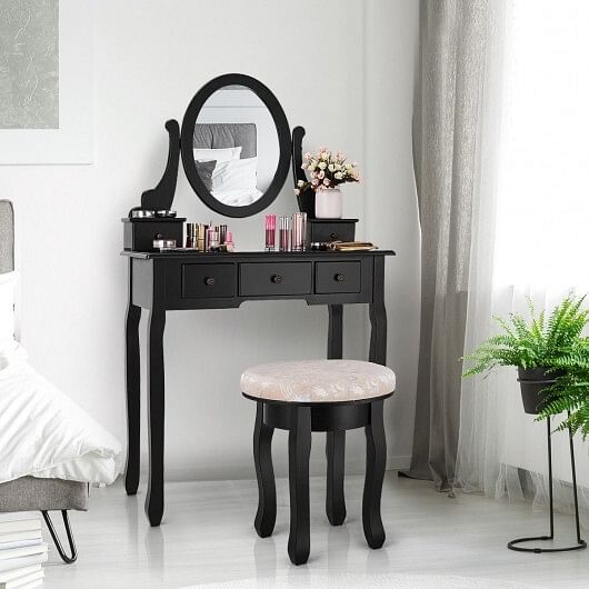 Vanity Makeup Table Set Bedroom Furniture with Padded Stool - Free Shipping