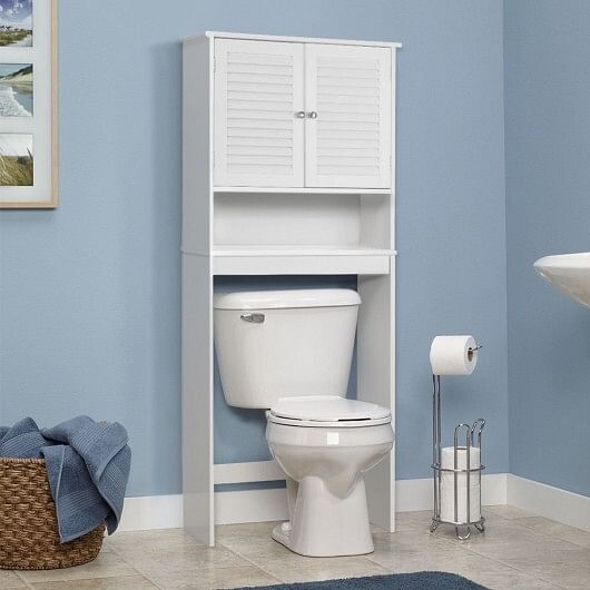 Over The Toilet Storage Cabinet with Double Doors and Adjustable Shelf - Free Shipping