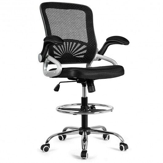 Adjustable Height Flip-Up Mesh Drafting Chair with Lumbar Support - Free Shipping 