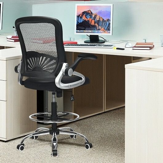 Adjustable Height Flip-Up Mesh Drafting Chair with Lumbar Support - Free Shipping 