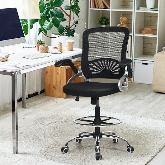 Adjustable Height Flip-Up Mesh Drafting Chair with Lumbar Support - Free Shipping 