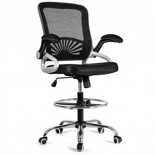 Adjustable Height Flip-Up Mesh Drafting Chair with Lumbar Support - Free Shipping 