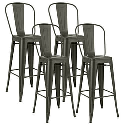 30 Inch Height Set of 4 High Back Metal Industrial Bar Stools-Gun - Color: Gun - Size: 30 inches - Free Shipping 