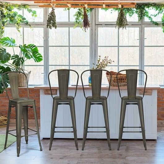 30 Inch Height Set of 4 High Back Metal Industrial Bar Stools-Gun - Color: Gun - Size: 30 inches - Free Shipping 