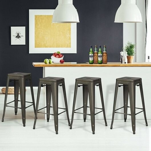 30 Inch Height Set of 4 High Back Metal Industrial Bar Stools-Gun - Color: Gun - Size: 30 inches - Free Shipping 