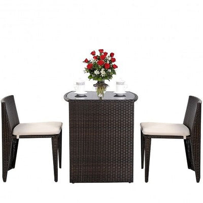 3 Pieces Cushioned Wicker Patio Bistro Set with No Assembly Needed - Free Shipping 