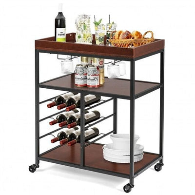 3 Tiers Storage Bar Serving Cart with Wine Rack - Free Shipping 