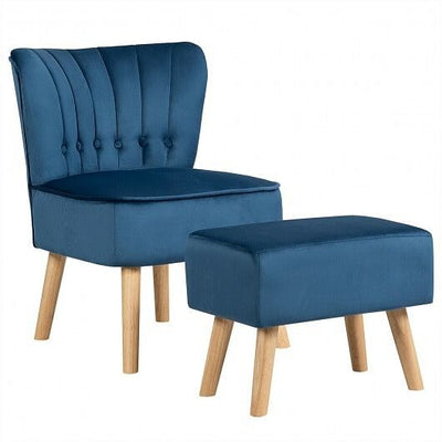 Modern Accent Chair Ottoman Set with Footstool-Pink - Free Shipping 