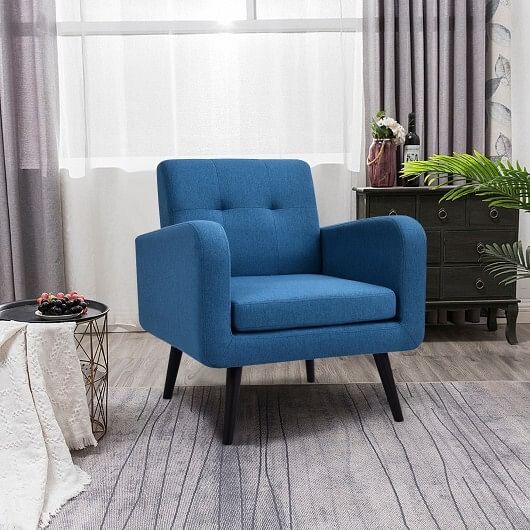 Modern Upholstered Comfy Accent Chair Single Sofa with Rubber Wood Legs-Navy - Free Shipping 