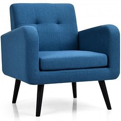 Modern Upholstered Comfy Accent Chair Single Sofa with Rubber Wood Legs-Navy - Free Shipping 