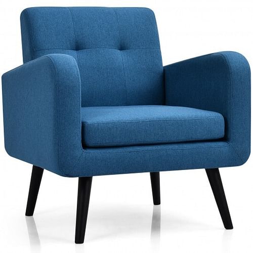 Modern Upholstered Comfy Accent Chair Single Sofa with Rubber Wood Legs-Navy - Free Shipping