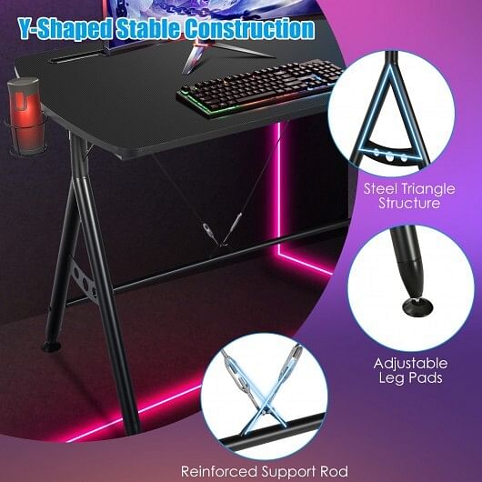 Y-shaped Gaming Desk with Phone Slot and Cup Holder - Free Shipping