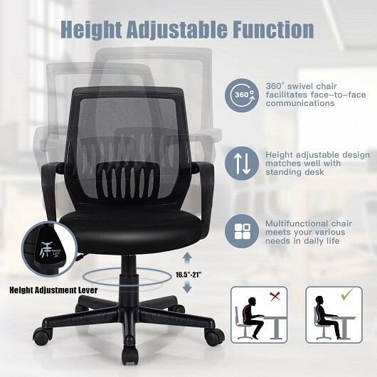 Mid-Back Mesh Height Adjustable Executive Chair with Lumbar Support - Free Shipping 