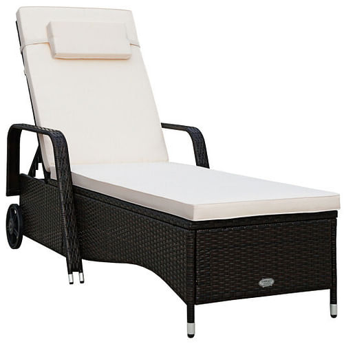 Outdoor Recliner Cushioned Chaise Lounge with Adjustable Backrest - Free Shipping 