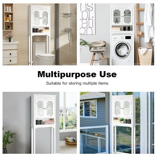 Bathroom Space Saver Carved Top Toilet Rack with Adjustable Shelf - Free Shipping 