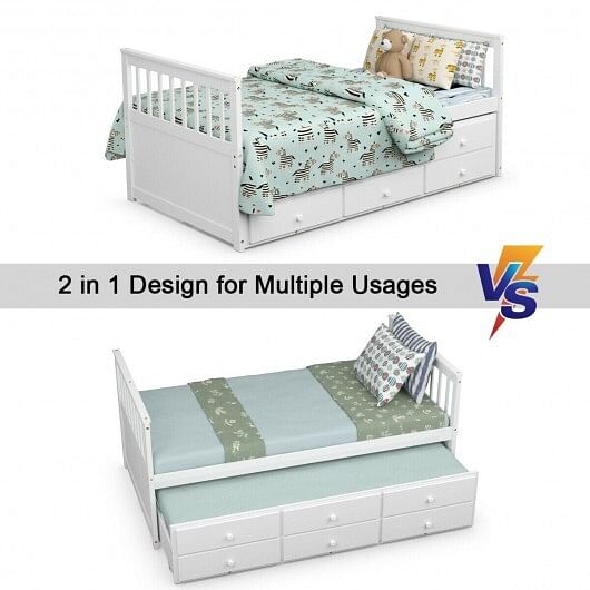 Twin Captain's Bed with Trundle and 3 Storage Drawers-Walnut - Free Shipping