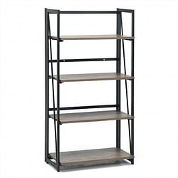 4-Tier Folding Bookshelf No-Assembly Industrial Bookcase Display Shelves - Free Shipping 
