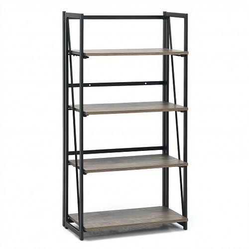 4-Tier Folding Bookshelf No-Assembly Industrial Bookcase Display Shelves - Free Shipping 